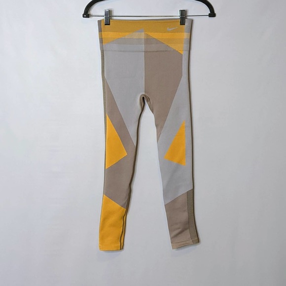 Nike Dri-Fit Yellow Gray Tan Medium Weight Ankle Length Leggings Size Small - Picture 1 of 5